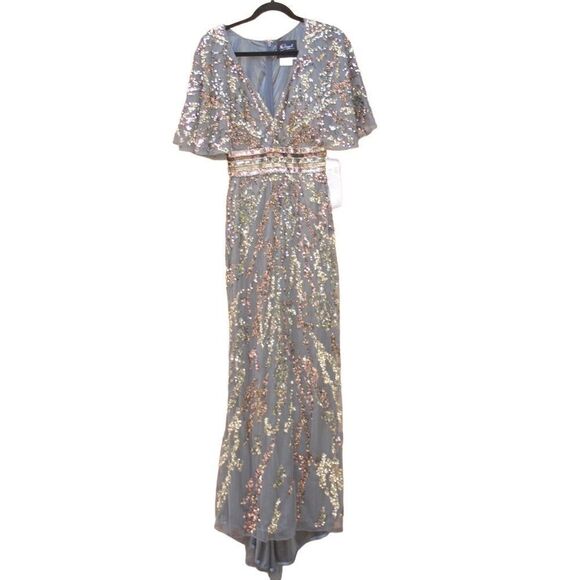 Mac Duggal 5439 Womens Embellished Cape Sleeve Gown Dress - Picture 4 of 16